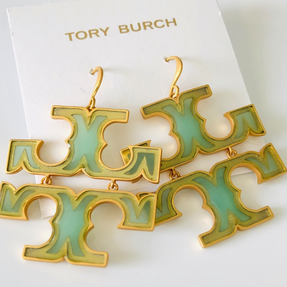 NEW Tory Burch Transparent Double T Logo Earrings